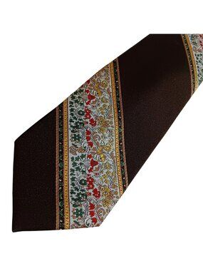 Vintage Necktie Botany 500 Brown Floral Patterned Clip_on Tie 100% Polyester